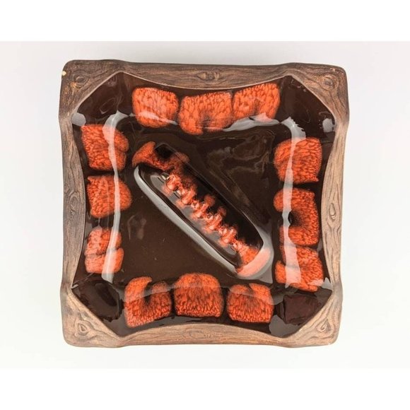 Vintage MCM Orange Lava Fire Ashtray | Large 1960s Porcelain California Pottery - Picture 3 of 10